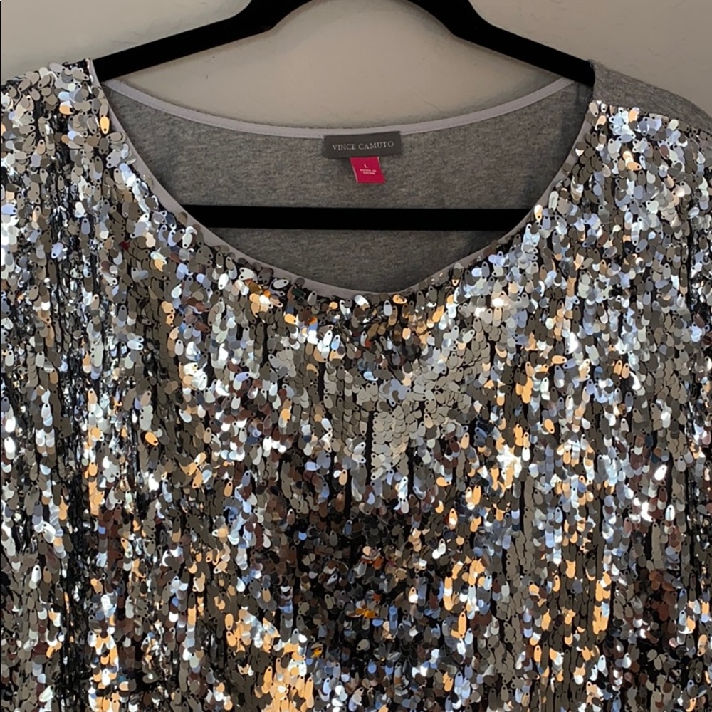 Vince Camuto Silver Sequin Top - Picture 3 of 9